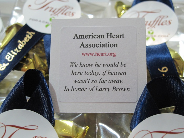 Close up of charity donation card for Bobby & Liz to American Heart Association.