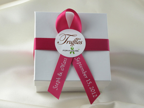 Personalized favor with personalized azalea ribbon on a 2 piece box
