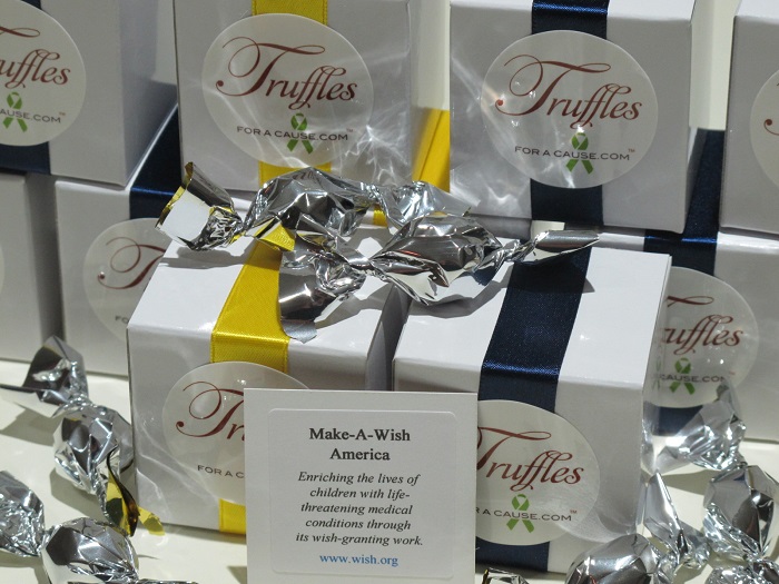 Wish America - Frontal shot of Kellsey's boxed mini favors showing her charity card.