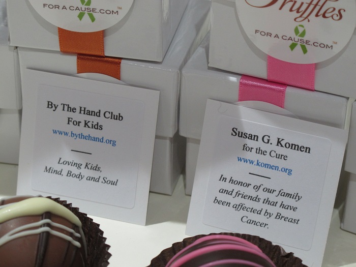Party Favors - Close up of charity cards for Providence bank favors - Susan G. Komen & By The Club for Kids.